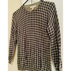 Banana Republic Houndstooth Cotton Crew Neck Sweater Grey Brown XS